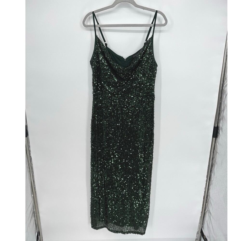 Zarr Collection Womens Size 14 Green Sequin Dress Cowl Neck Formal Evening Party